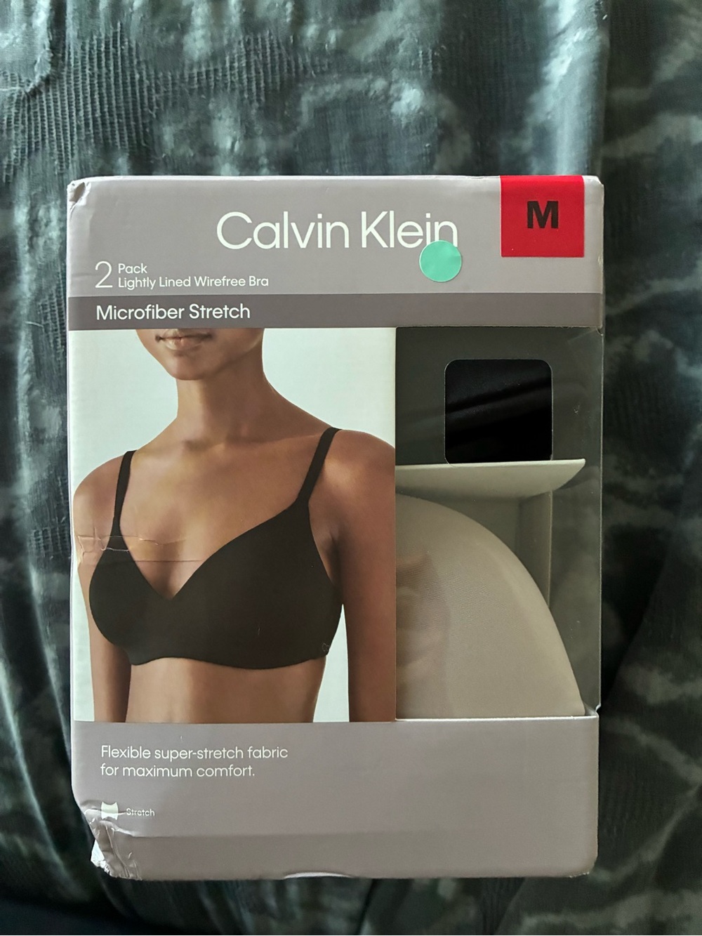 🌹Calvin Klein Microfiber Stretch Wirefree Bras•2 pack•l Blk+1Cream-SzM